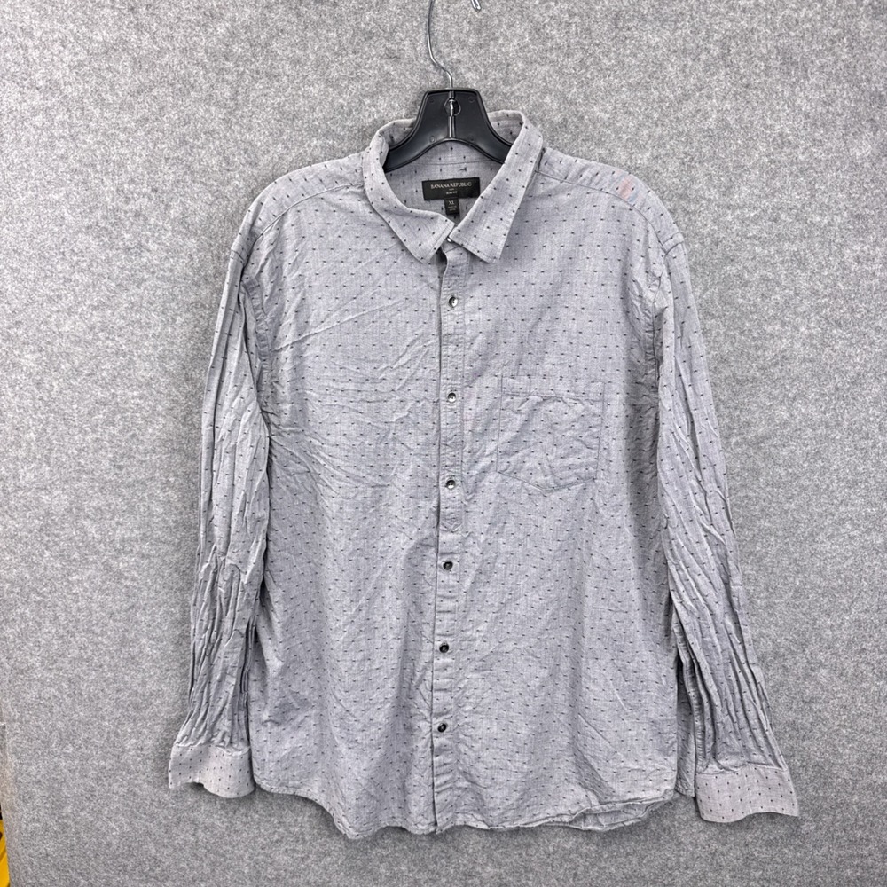 Banana‎ Republic Mens Slim Fit Gray Micro Diamond Print Button Down Shirt XL